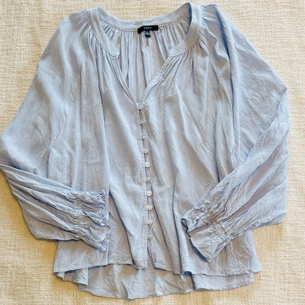 NWOT DREW Soft Blue Button-Up Blouse